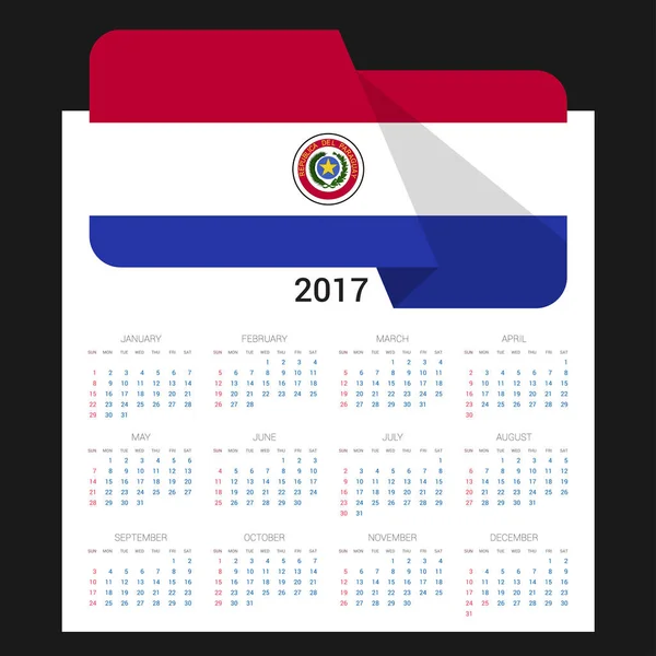 Календарь 2017 с флагом Парагвая — стоковый вектор