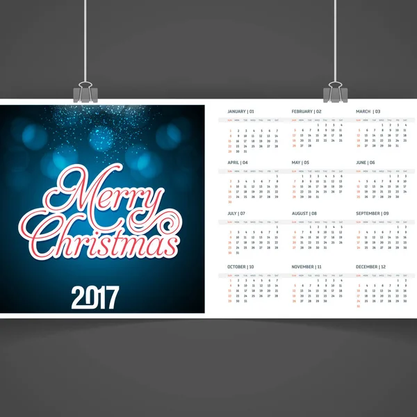 2017 Printable Christmas calendar — Stock Vector