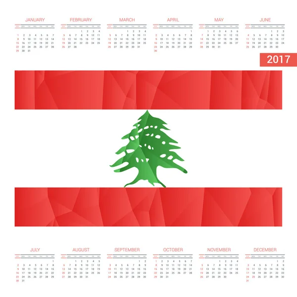Kalender van 2017 met Libanon vlag — Stockvector