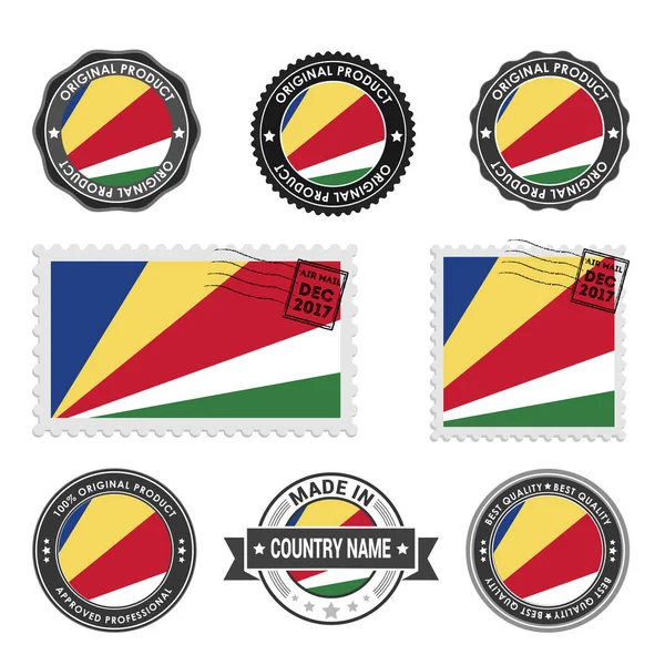 Juego de sellos de colores Seychelles — Vector de stock