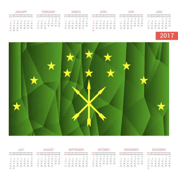 Calendario 2017 con bandera de Adygea — Archivo Imágenes Vectoriales