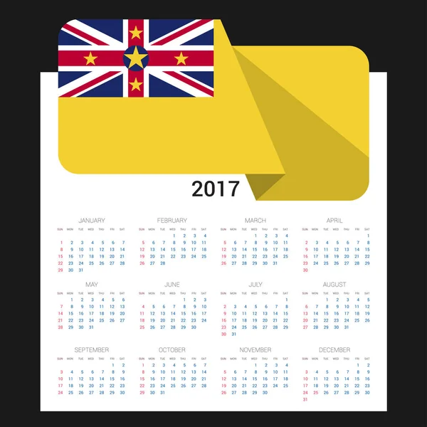 Calendrier 2017 avec drapeau Niue — Image vectorielle