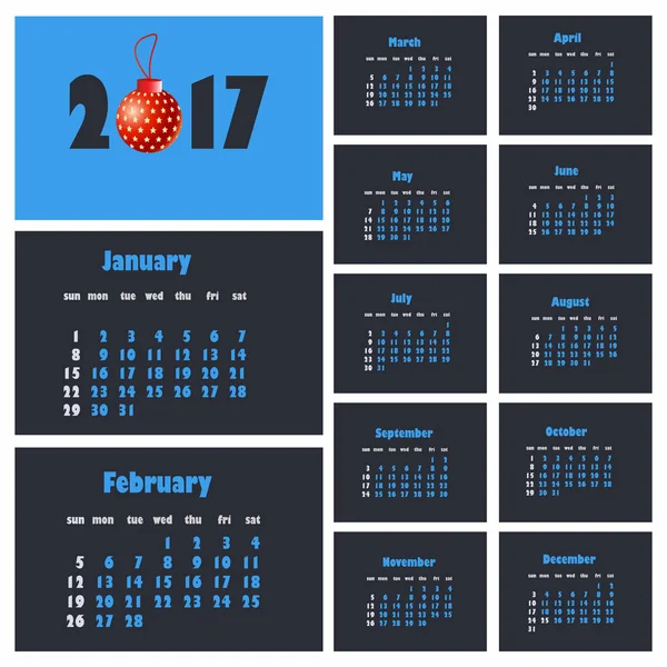 2017 éves naptár — Stock Vector
