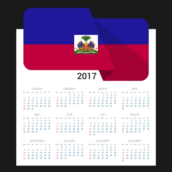 Calendrier 2017 avec drapeau Haïti — Image vectorielle