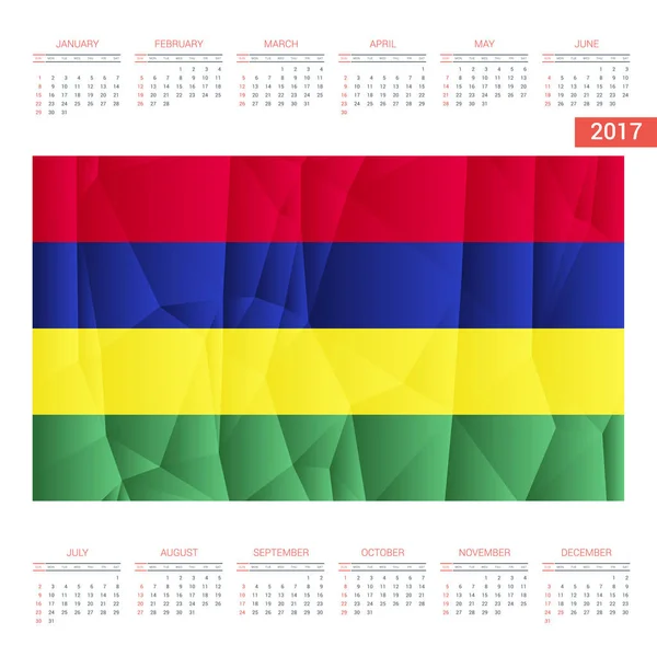 Kalender van 2017 met vlag van Mauritius — Stockvector