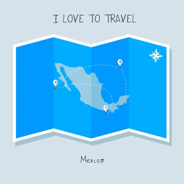 파란 세계 지도에 멕시코 — 스톡 벡터