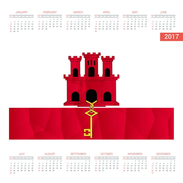 Calendário de 2017 com bandeira de Gibraltar — Vetor de Stock
