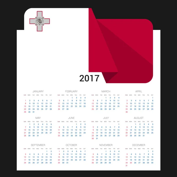 Calendario 2017 con bandera de Malta — Vector de stock