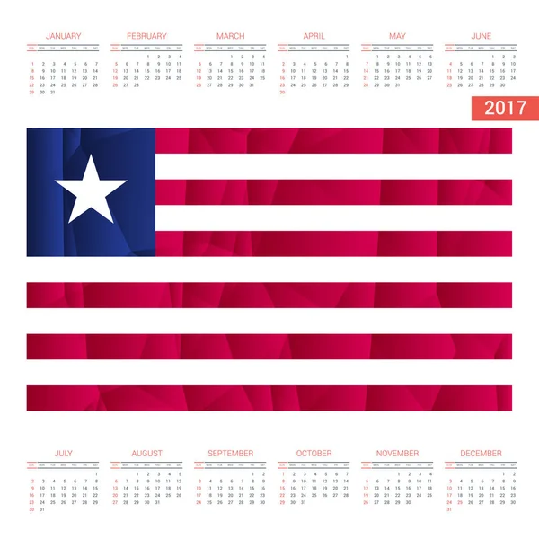 Calendário de 2017 com bandeira da Libéria —  Vetores de Stock