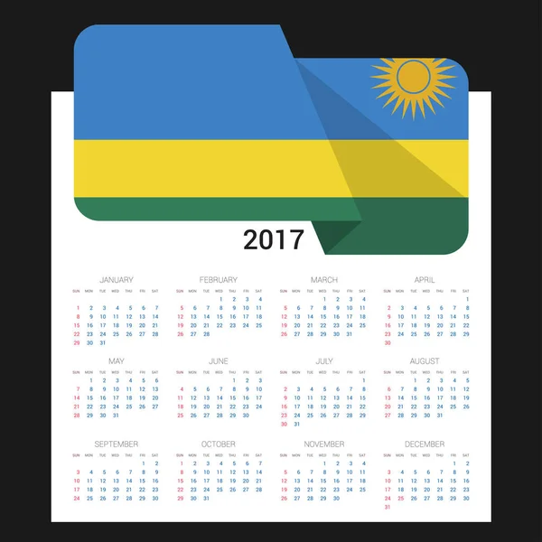 Календарь 2017 с флагом Руанды — стоковый вектор