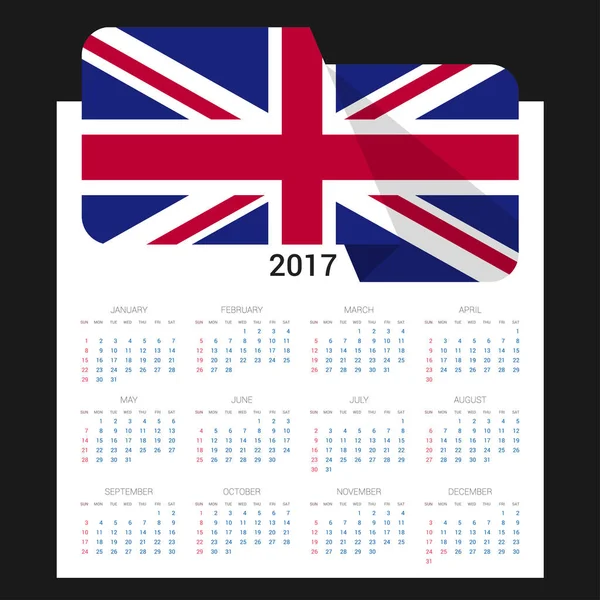 Calendrier 2017 avec drapeau du Royaume-Uni — Image vectorielle