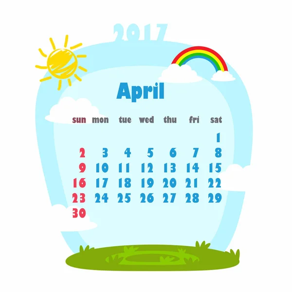 2017 calendario para el mes de abril — Vector de stock