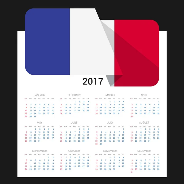 Calendrier 2017 avec drapeau de la France — Image vectorielle