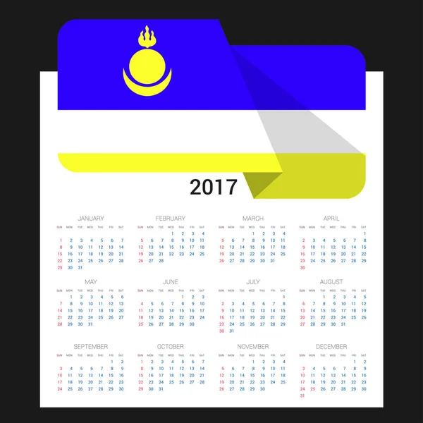 2017 calendar with  Buryatia flag — Stock Vector