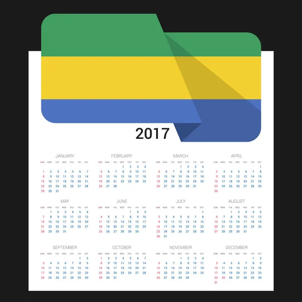 Calendrier 2017 avec drapeau gabonais — Image vectorielle