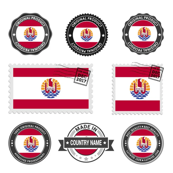 Set de sellos de colores Polinesia Francesa — Vector de stock