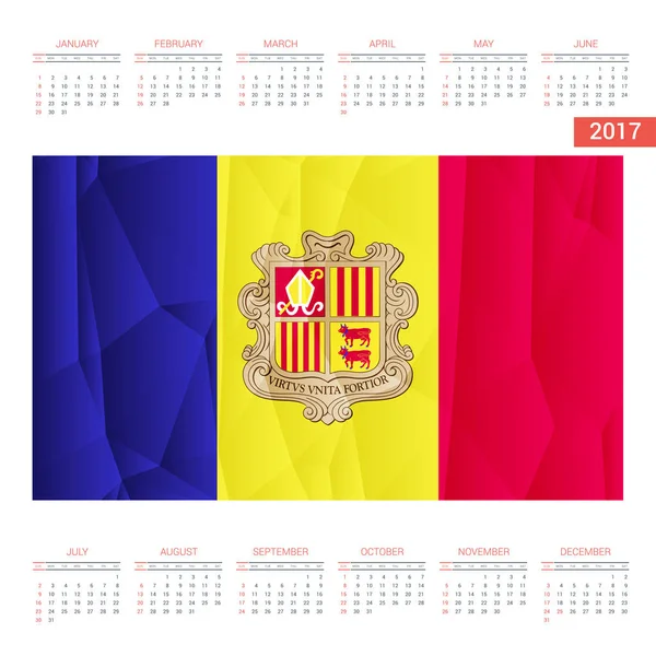 2017 naptár Andorra zászló — Stock Vector