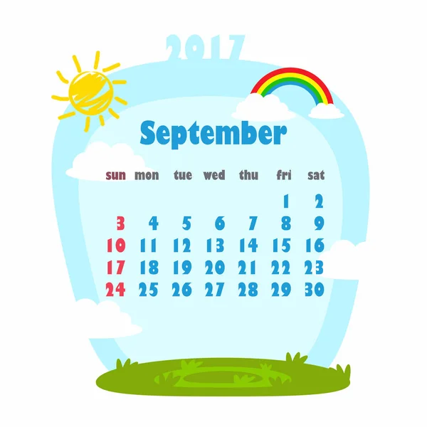 2017 Kalender für den Monat September — Stockvektor