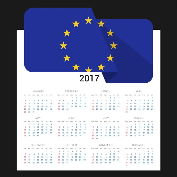 Calendario 2017 con bandera de la Unión Europea — Vector de stock