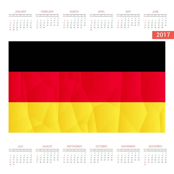 Calendrier 2017 avec drapeau allemand — Image vectorielle