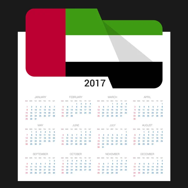 2017-kalender med Förenade Arabemiratens flagga — Stock vektor