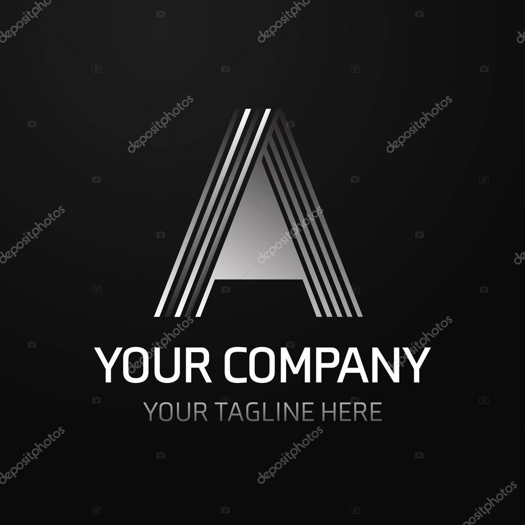 Gray business logotype icon with letter A on black background, vector illustration