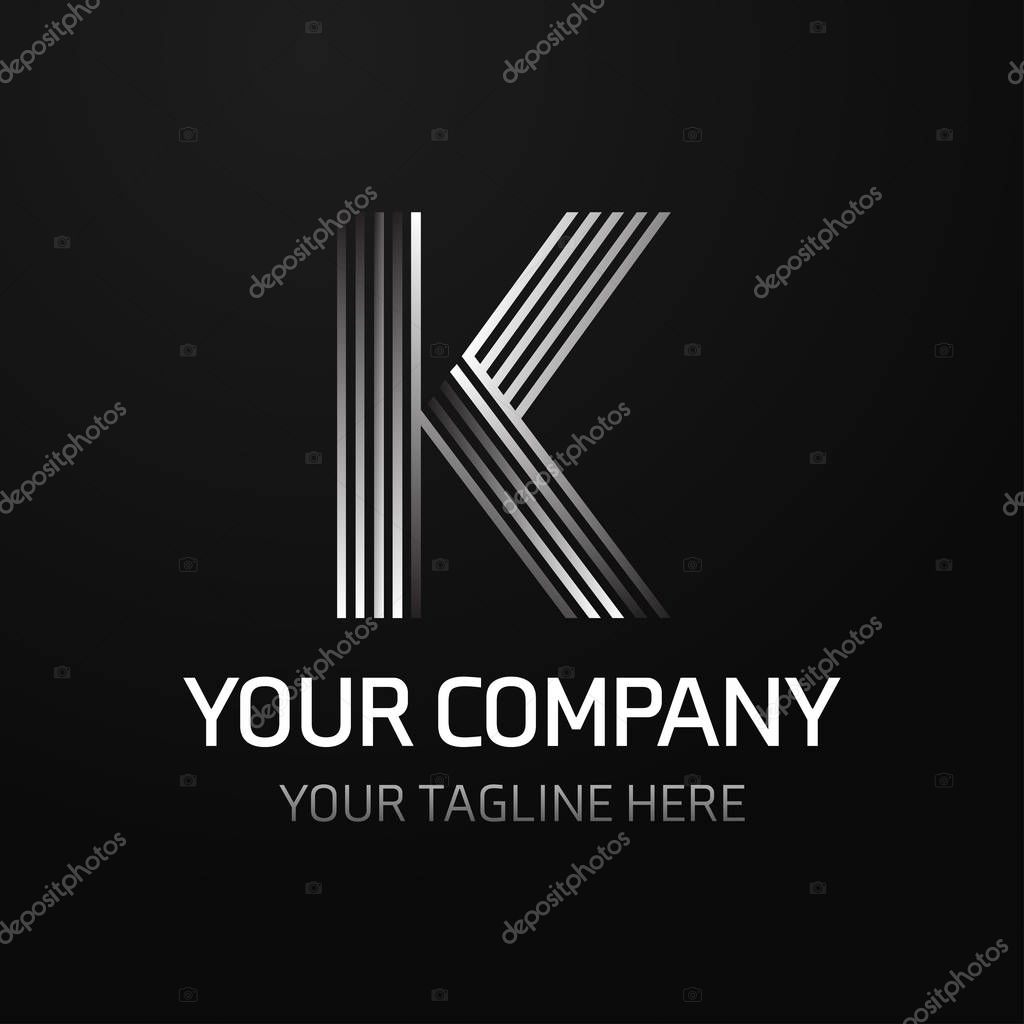 Gray business logotype icon with letter K on black background, vector illustration