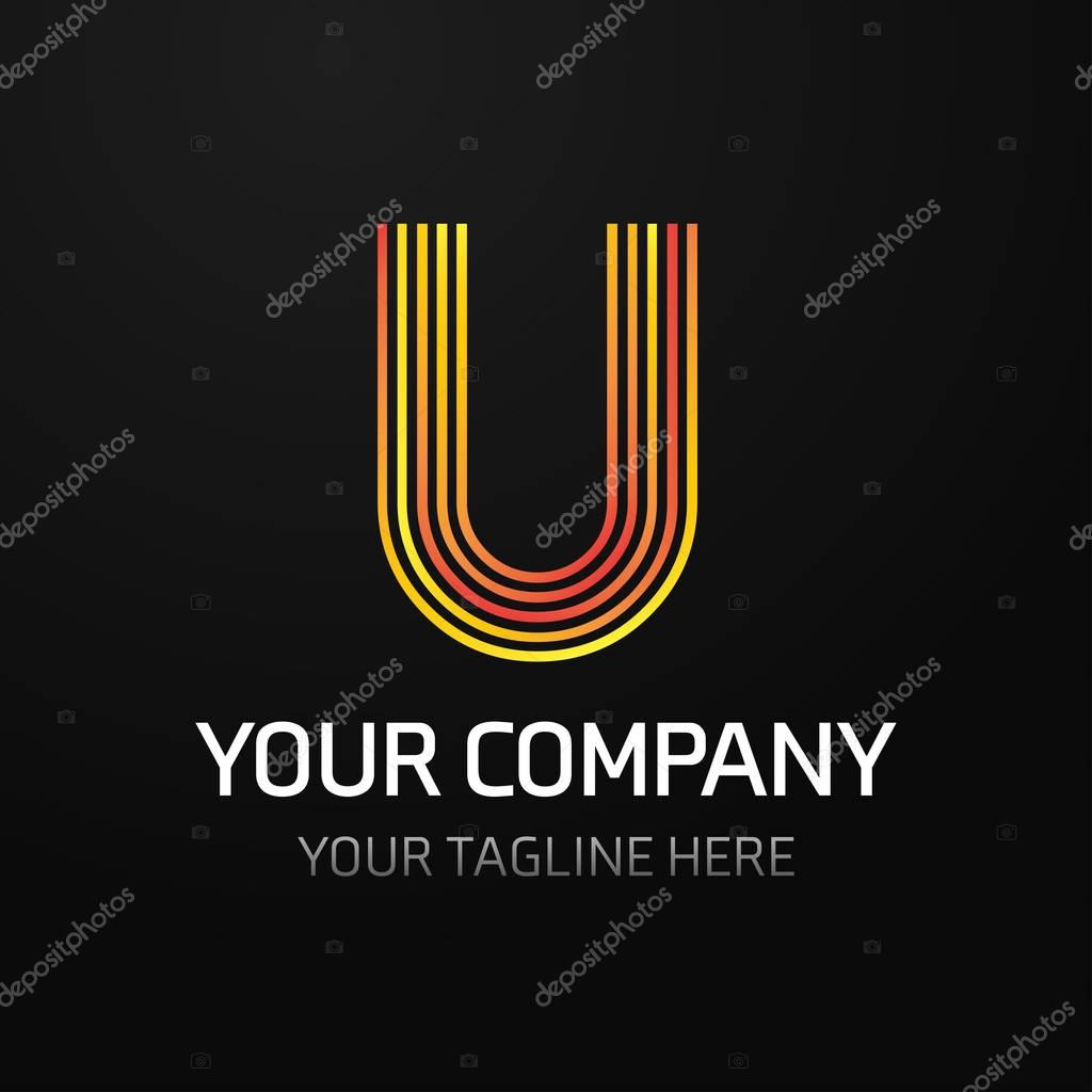 Your company logo with yellow letter U over black background, vector illustration