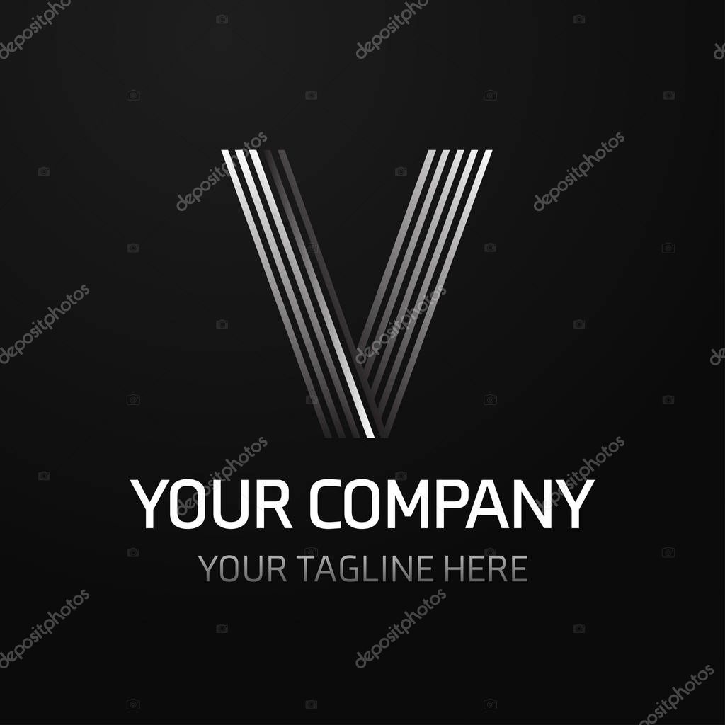Gray business logotype icon with letter V on black background, vector illustration