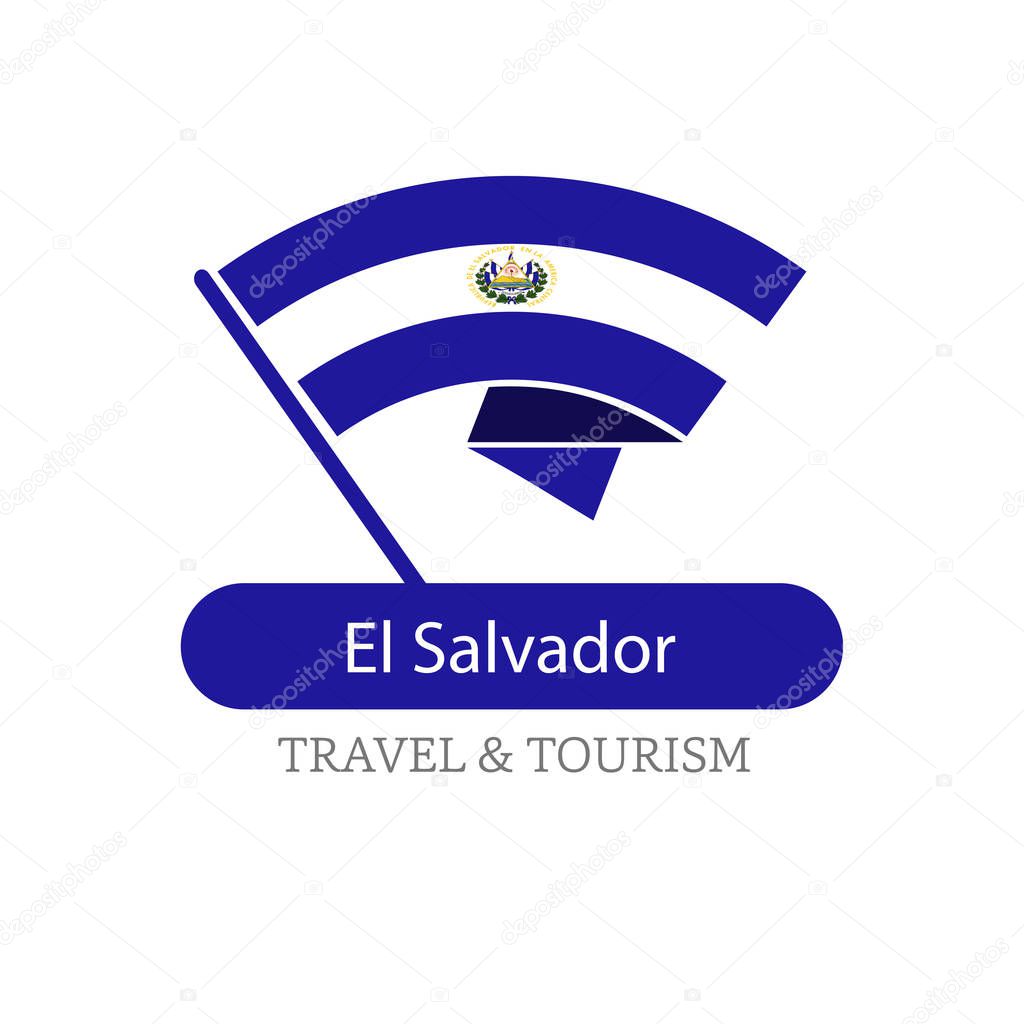 El Salvador national flag logo illustration with travel and tour text over white background
