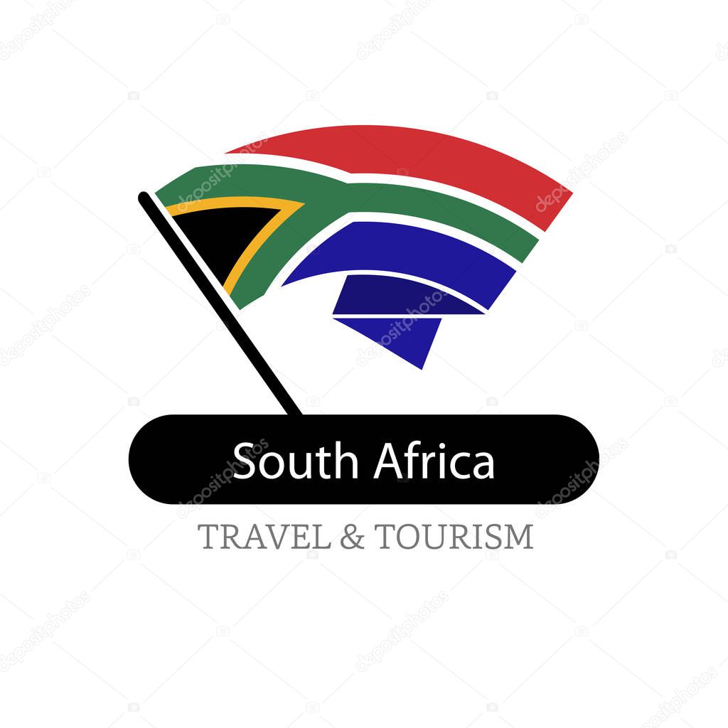 South Africa national flag logo illustration with travel and tour text over white background