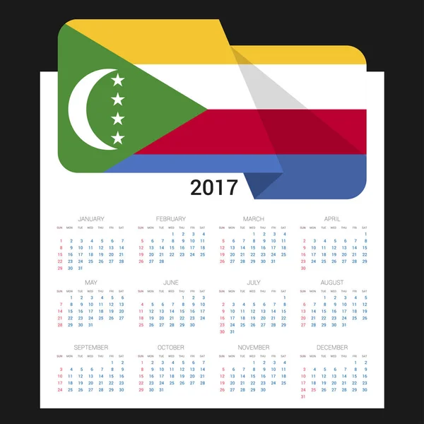 2017-kalender med Komorernas flagga — Stock vektor