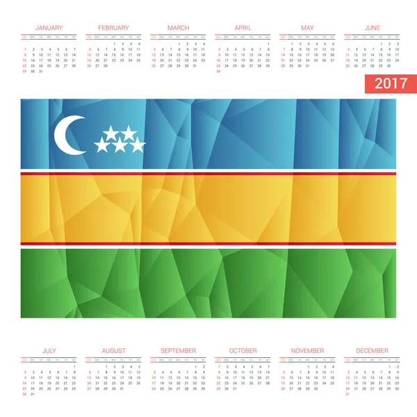 2017 takvim Karakalpakstan bayrak ile — Stok Vektör