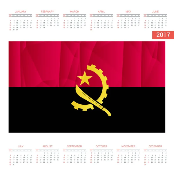 Календарь 2017 с флагом Анголы — стоковый вектор