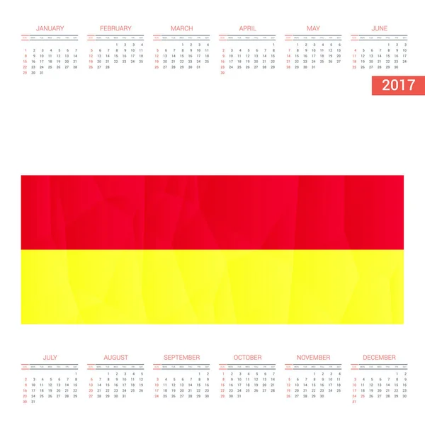 Calendário 2017 com bandeira da Ossétia do Norte — Vetor de Stock