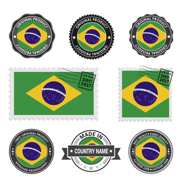 Conjunto de sellos de colores Brasil — Vector de stock