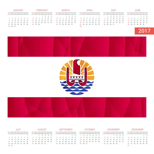Calendario 2017 con bandera de Polinesia Francesa — Archivo Imágenes Vectoriales