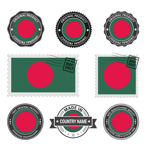 Conjunto de sellos de colores Bangladesh — Vector de stock