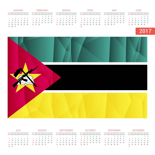 2017 naptár Mozambik zászló — Stock Vector