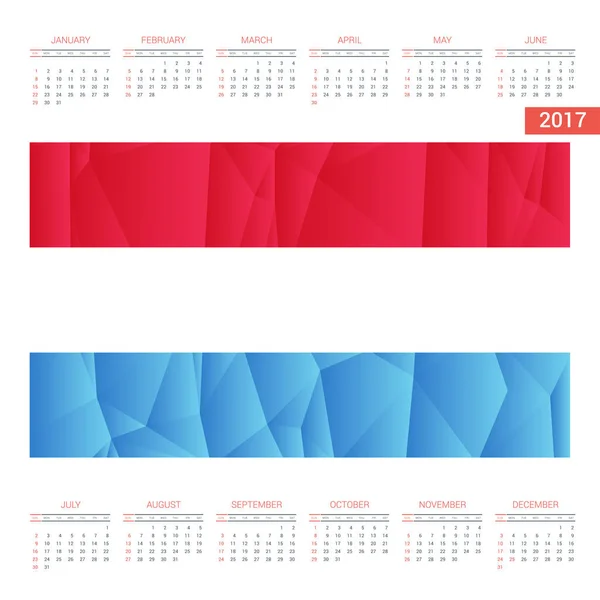 Calendrier 2017 avec drapeau luxembourgeois — Image vectorielle