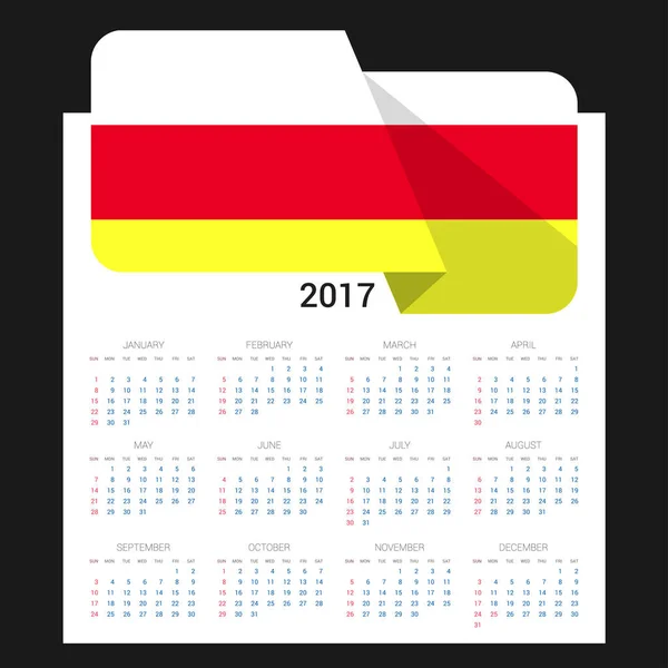 Calendario 2017 con bandera de Osetia del Sur — Archivo Imágenes Vectoriales