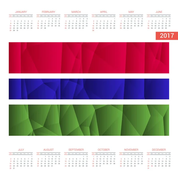 Calendário de 2017 com bandeira da Gâmbia — Vetor de Stock