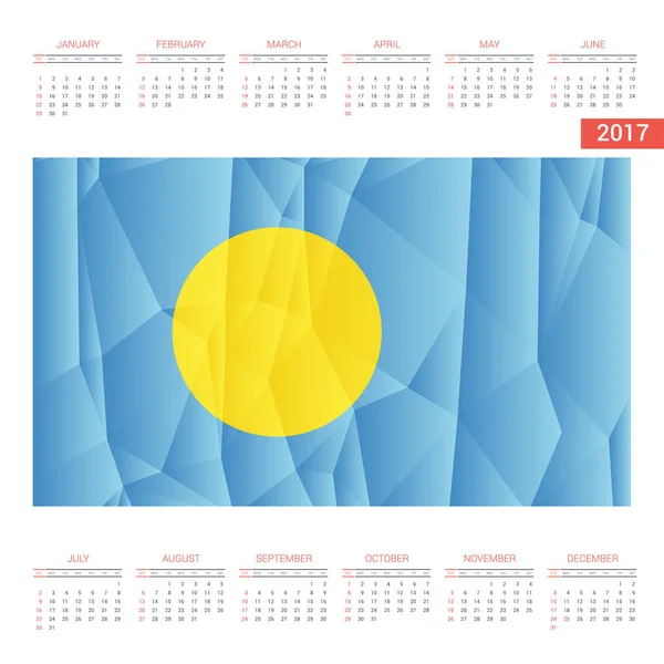 Calendário de 2017 com bandeira de Palau — Vetor de Stock