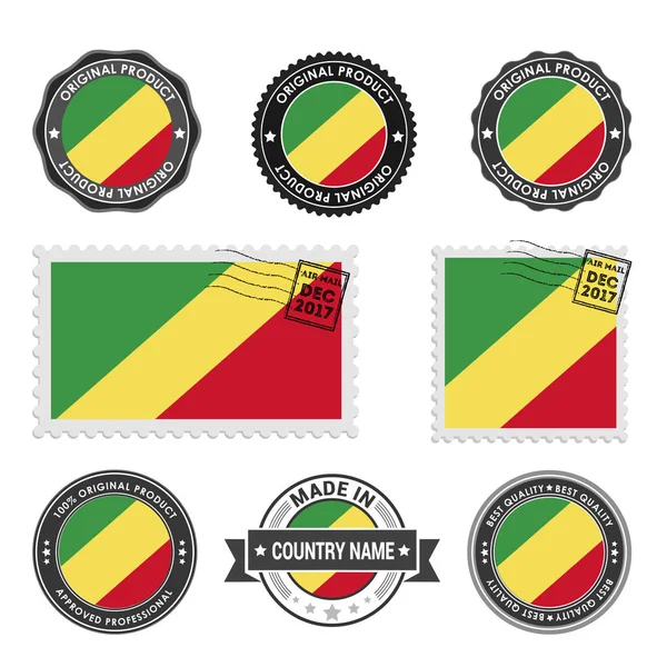 Conjunto de sellos de colores República del Congo — Archivo Imágenes Vectoriales