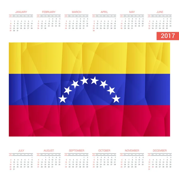 Kalendář 2017 s vlajka Venezuely — Stockový vektor