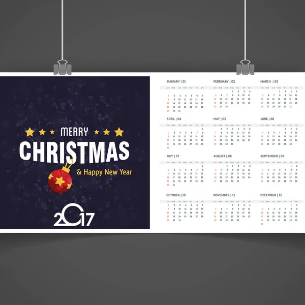 Calendrier de Noël imprimable 2017 — Image vectorielle