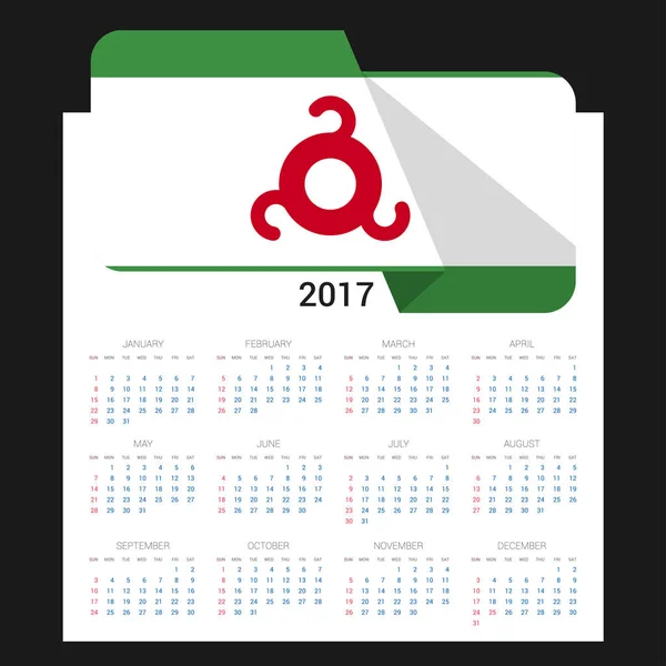 Kalender 2017 mit Inguschetien-Flagge — Stockvektor