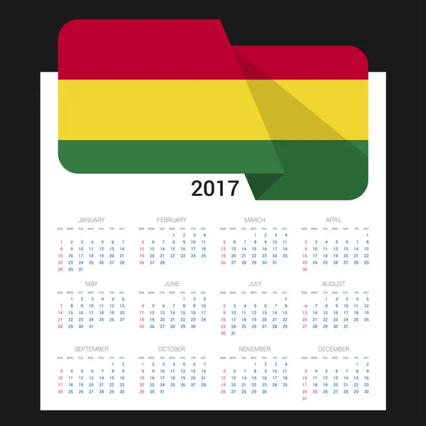 Календарь 2017 с флагом Боливии — стоковый вектор
