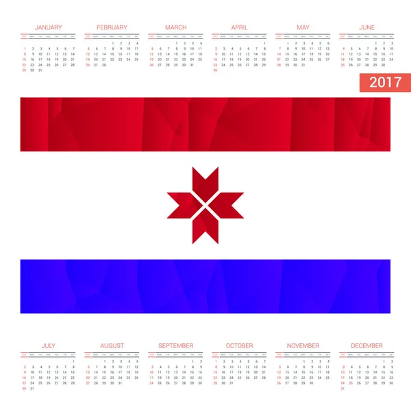 Calendrier 2017 avec drapeau Mordovia — Image vectorielle