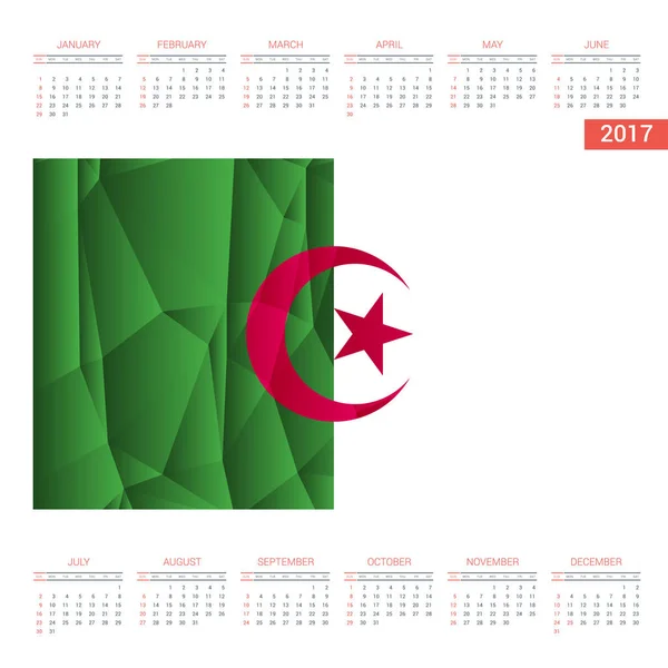 Kalendář 2017 s Alegeria vlajkou — Stockový vektor